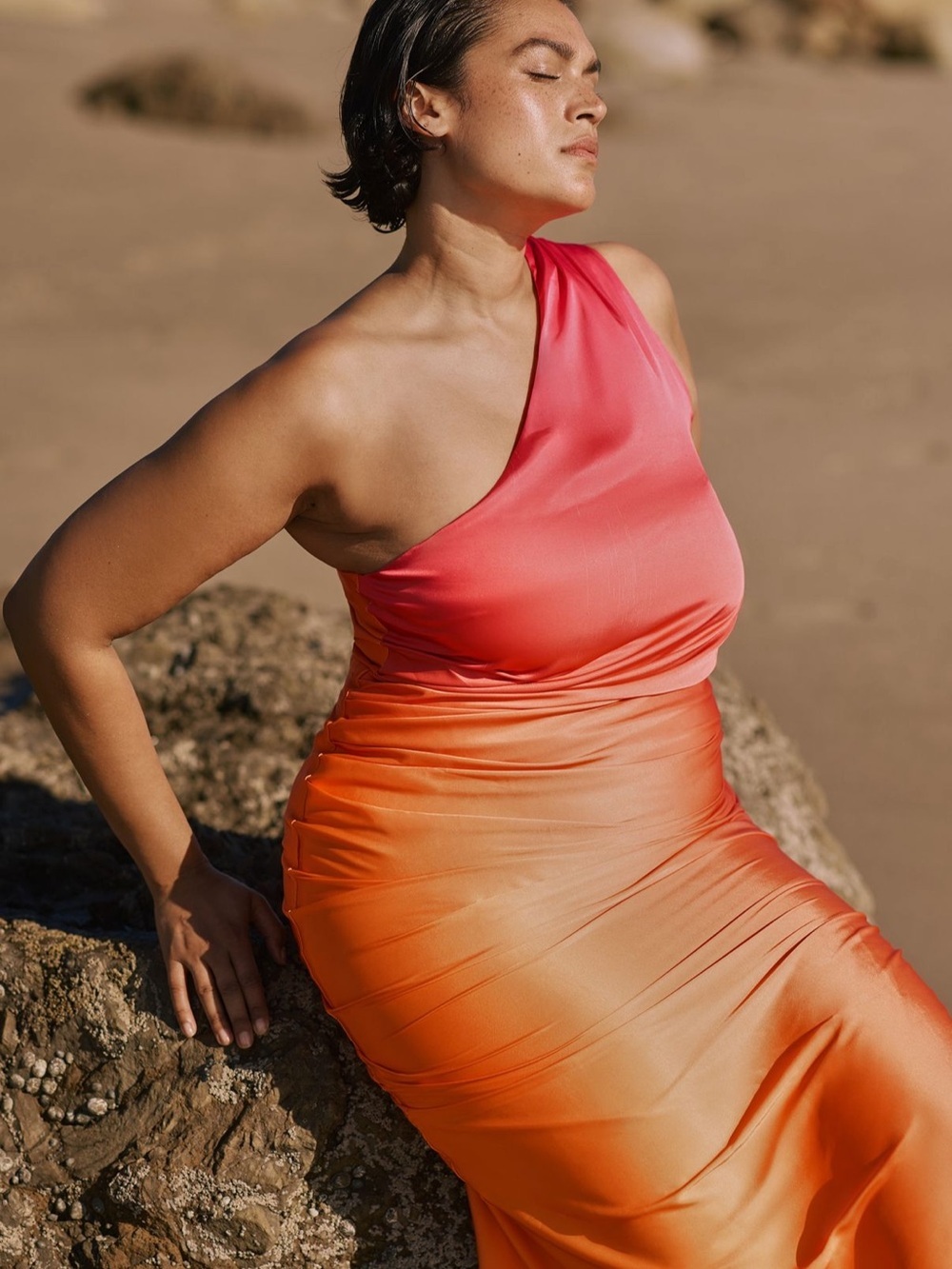 Anthropologie x Beach Riot One-Shoulder Ombre Midi Dress 2X